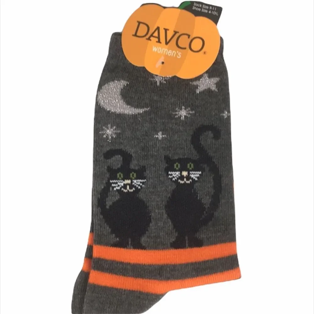 Davco Cat, Moon and Stars Striped Socks, Gray